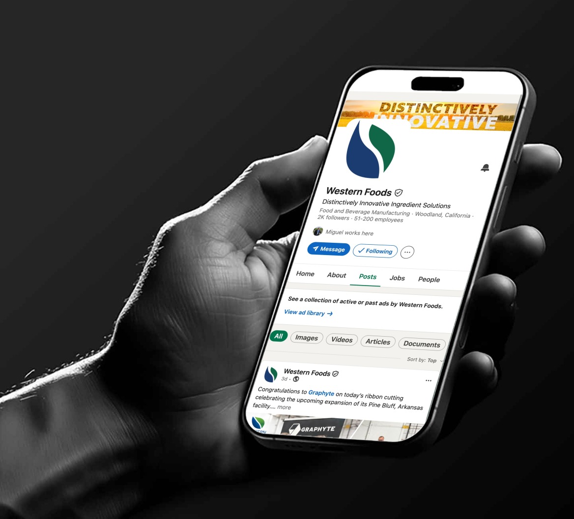 The Western Foods company page on LinkedIn, open on a phone