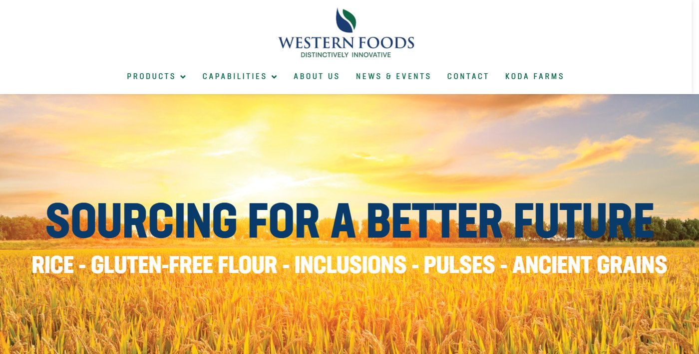 Western Foods website presenting its ingredients and capabilities