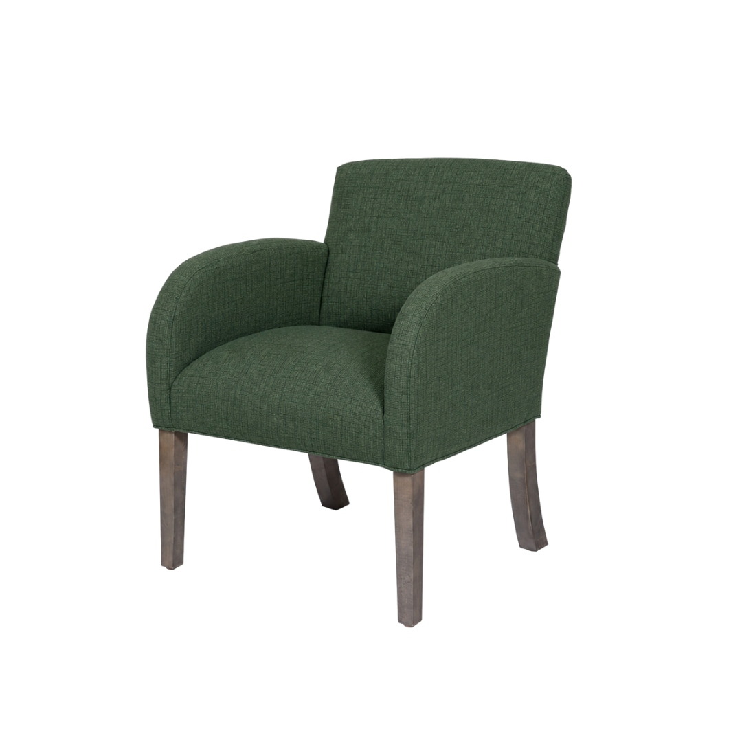 Akin activity chair in green textured fabric with grey-stained wood legs