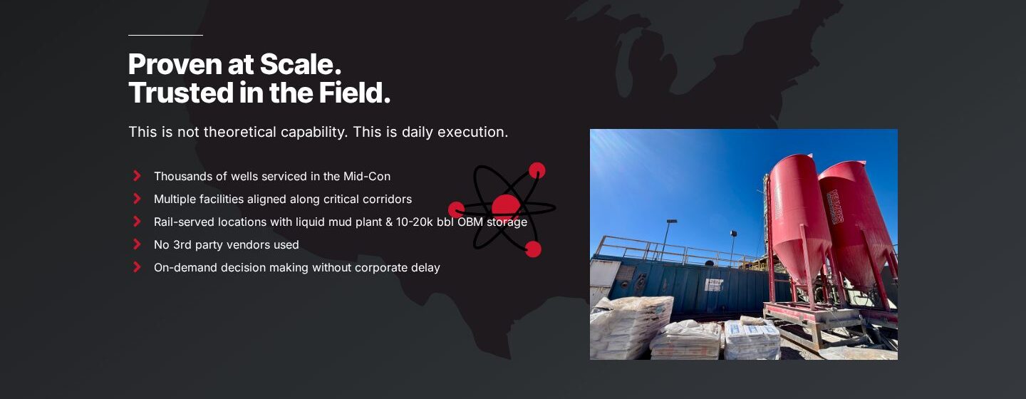 Homepage section titled Proven at Scale, Trusted in the Field, listing operational proof points beside a photo of Neumeier silos